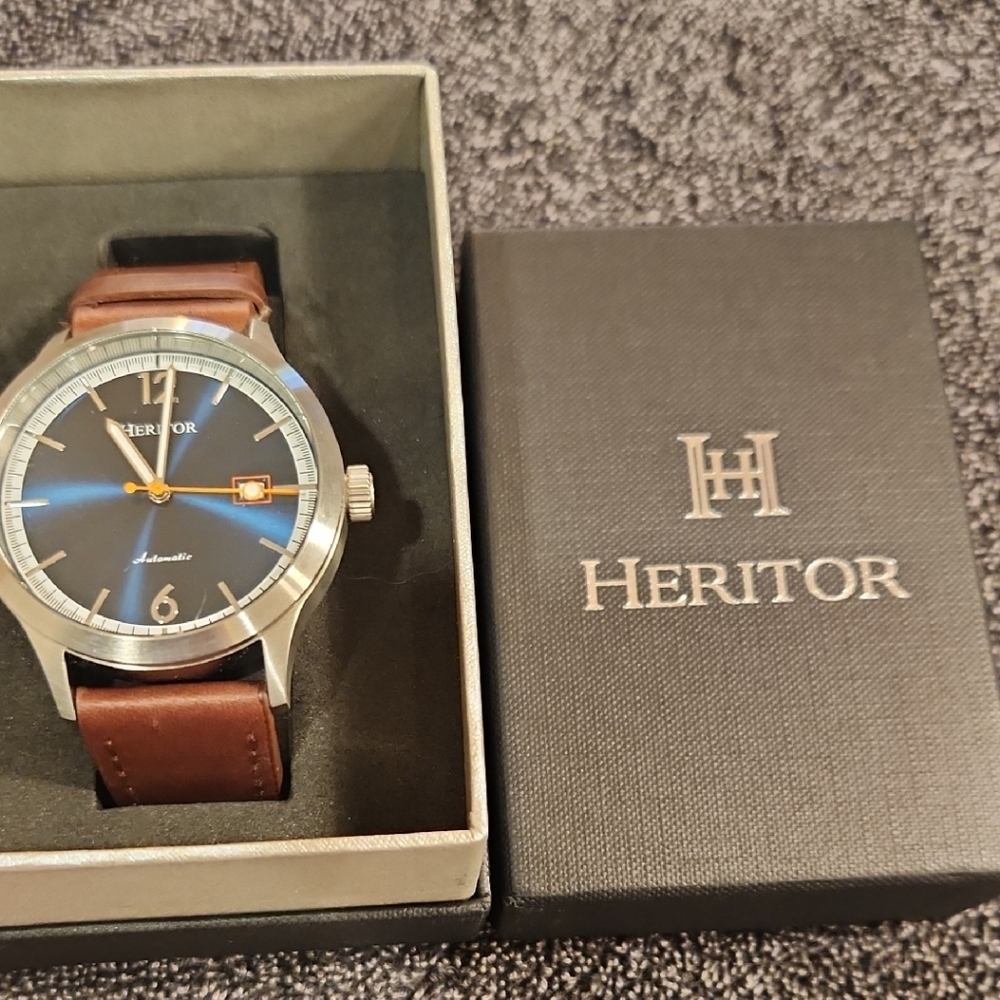 Heritor Men's Classic Blue Dial Watch with Brown Leather Strap